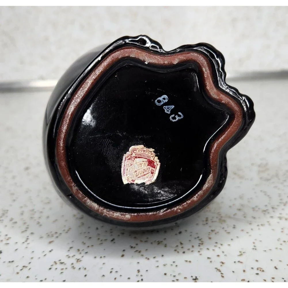 Shafford Japan Redware Black Cat Red Bow Sake Cruet Bottle Vintage HTF Rare
